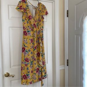 Mustard yellow floral midi dress